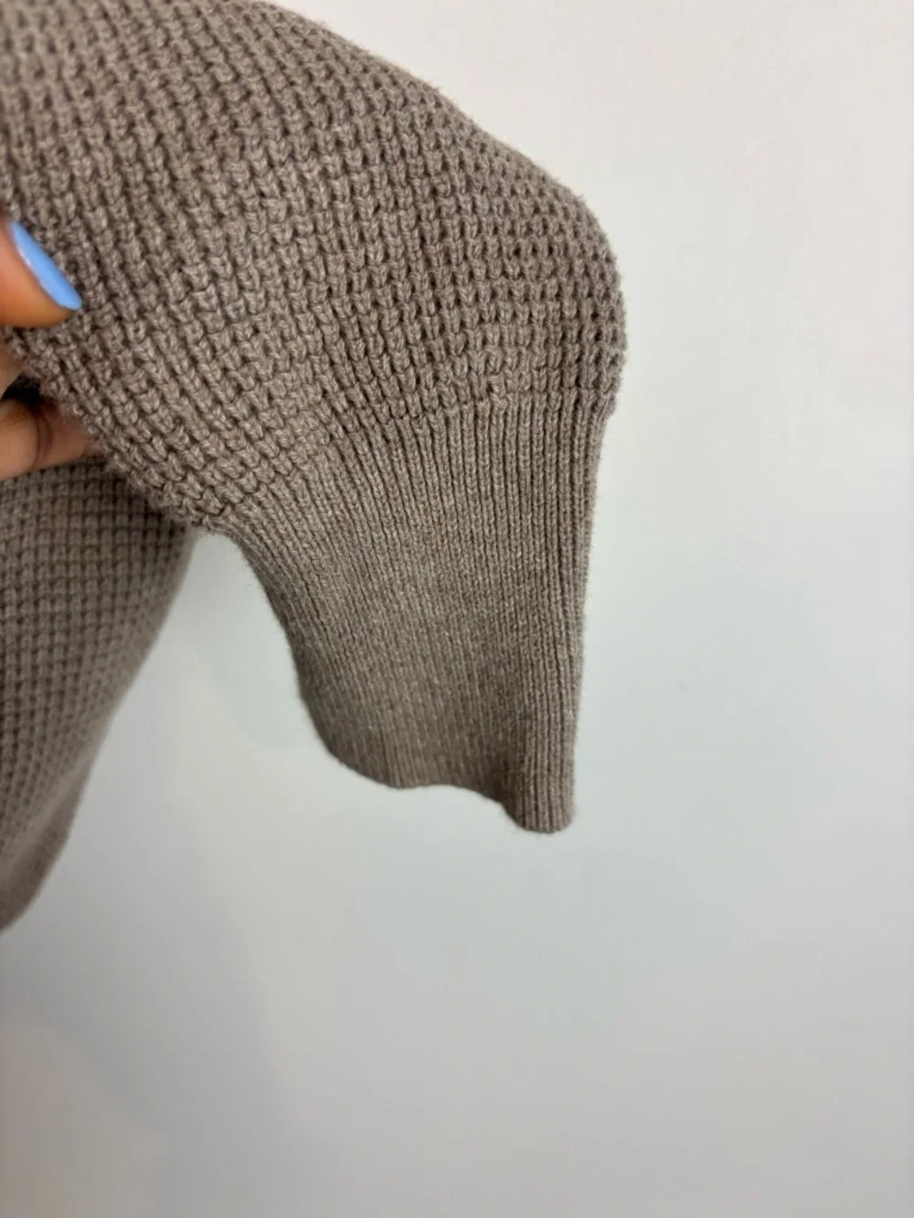 AllSaints Aspen Waffle Texture Crew Neck Ramskull Tan Sweater Size Small